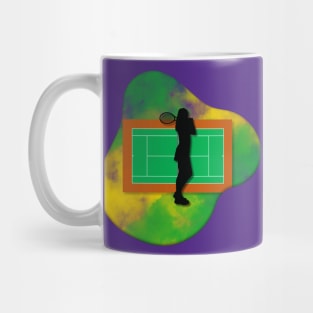 Tennis Player with Tennis Court Background and Wimbledon Colours 5 Mug